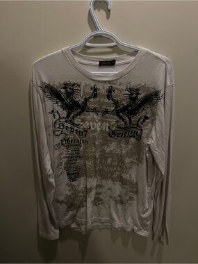 Seven7 Men's Long Sleeve Graphic Tee in Cream with Black Print